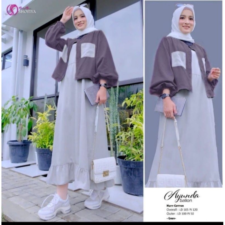 GAMIS MIDI AYUNDA BALLON SET ( iner tanpa lengan + outer ) matt cotton ORIGINAL BY SHOFIYA
