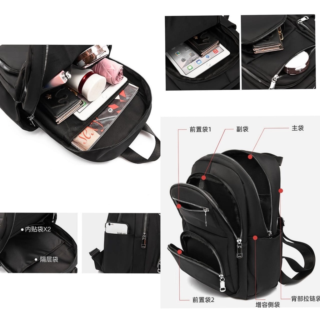 TAS RANSEL WANITA KOREA 4 RESLETING ANTI AIR HITAM DICANTI TA398B5 BACKPACK BESAR GENDONG ORI