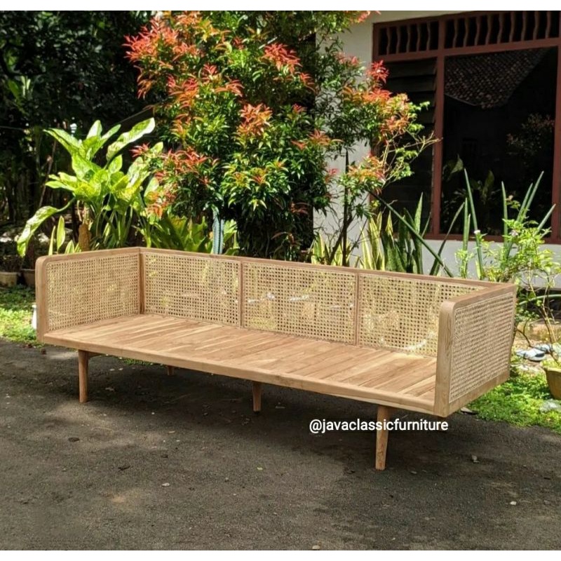 Yuk Beli Bangku 3 Seater Rotan Kayu Jati Minimalis Vintage Retro Sofa