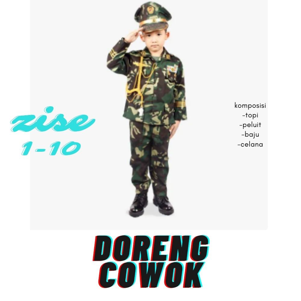 kostum anak Baju / Stelan / Setelan / Kostum Profesi TNI Tentara AD Anak cowok&cewek