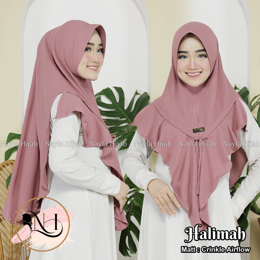 Kerudung Instan Halimah Crinkle Airflow Premium Jilbab Bergo Pet Airflow Anti Kusut Nayla Hija'b