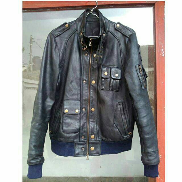 Jaket Motor Biker Bomber Kulit Asli Pria N'gene Original