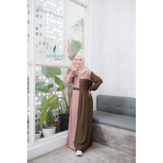Dress Two Tone Gamis Kombinasi 2 Warna Cantik Murah Original Mumtaz Gamis Model Remaja Terbaru Kekinian Fashion Wanita Viral Pakain Baju Wanita Muslim-Coksu