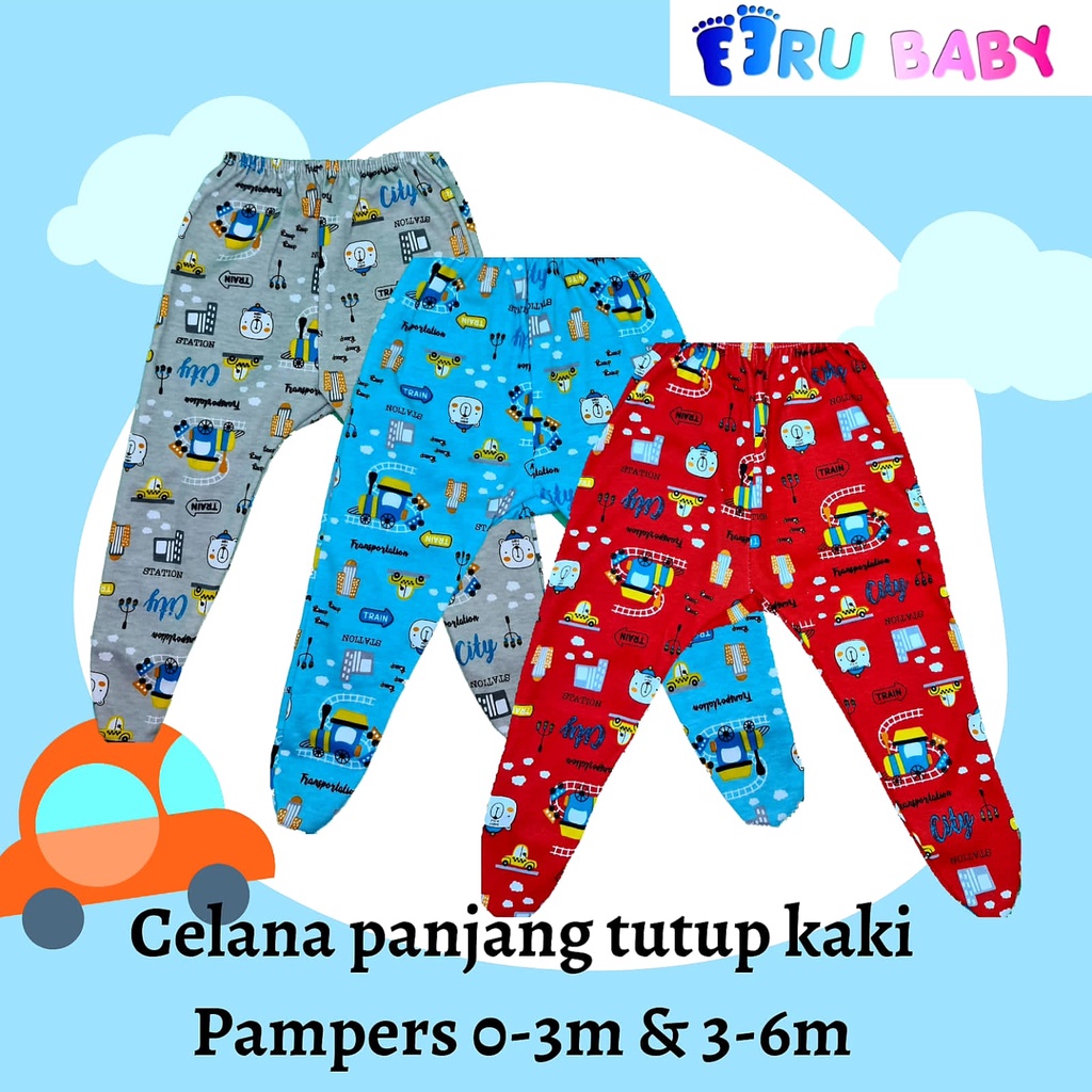 Eeru Baby Celana Panjang Tutup Kaki ISI 3PCS Untuk Usia 0-3 Bulan&amp;3-6 Bulan