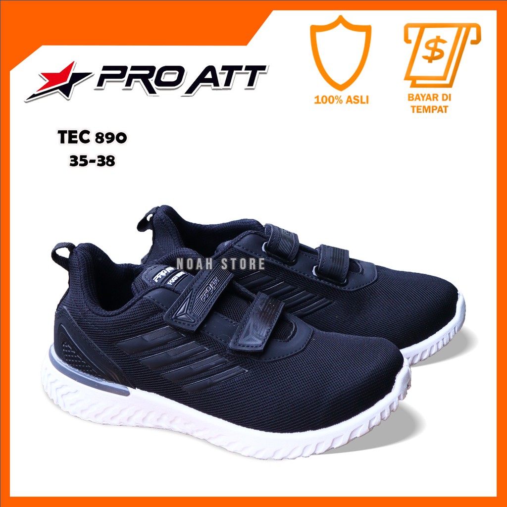 NOAH - PRO ATT TEC 890 Perekat 31- 38 / Sepatu Sekolah Hitam / Sepatu Perekat Anak