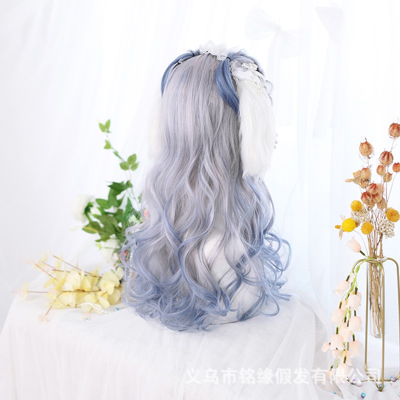 LOL-12 wig rambut palsu wanita gradasi silver snow kpop lolita import