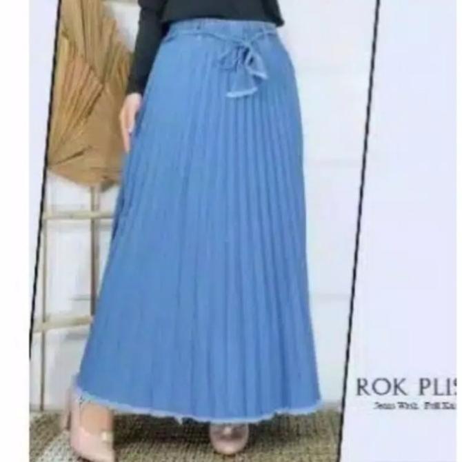 ROK JEANS PANJANG PLISKET WANITA/ROK PLISKET
