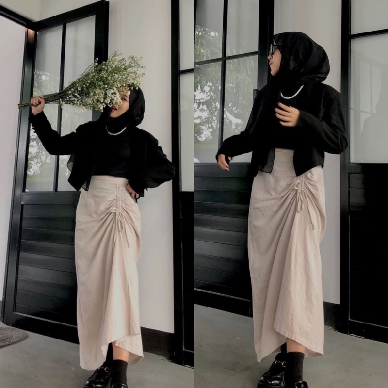 HIZA - Hanna Skirt | Korean Look | Rok Serut Casual | Rok Wanita Terlaris