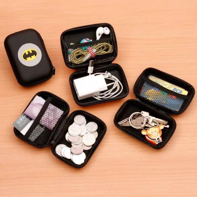 Dompet Koin Resleting Persegi Panjang Bulat / Dompet Kabel Charger / Tempat Kabel / Tempat Headset