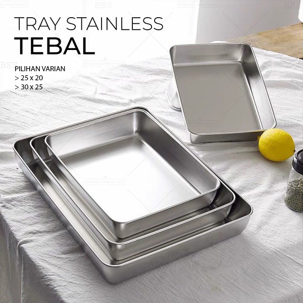 Nampan 25x20 30x25 Stainless Tray Tebal Multifungsi Tempat Wadah Makanan Saji Sayur Kue Saus Steak