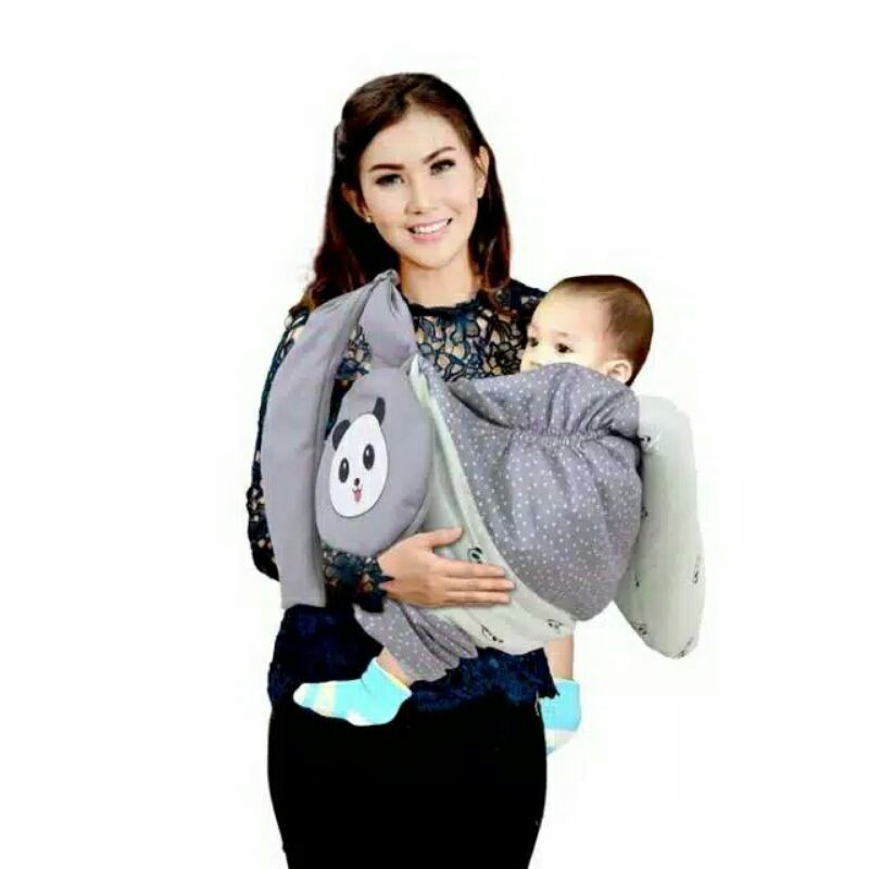 Omiland Gendongan Samping Panda Series Abu + Topi Print OBG 2311