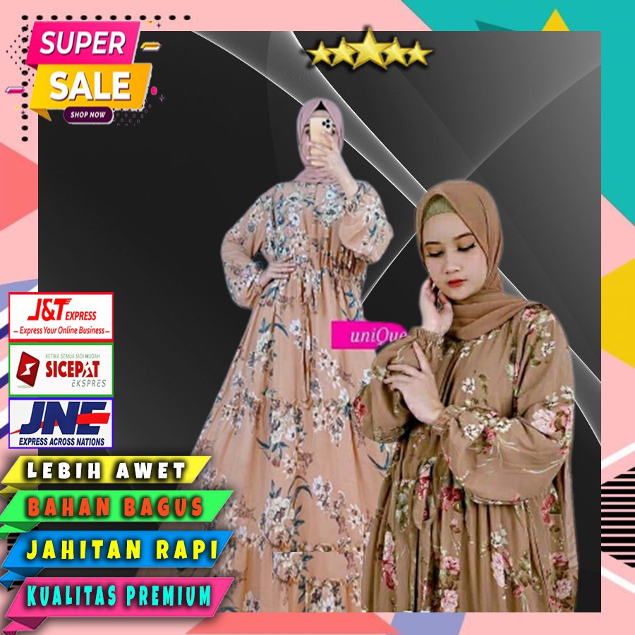 Promo Termurah Maxi dress wanita gamis ceruti Babydoll motif bunga Shaby Jumbo Maxi Unique BGW-003