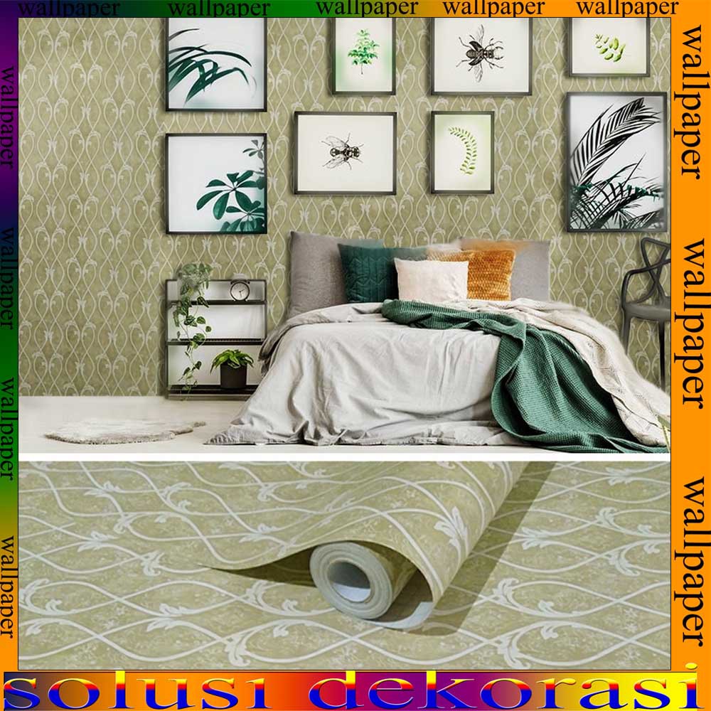 Motif Ulir Tralis Cream Elegan / Wallpaper Stiker Dinding 10 Meter x 45 Cm / Bahan PVC Anti Air