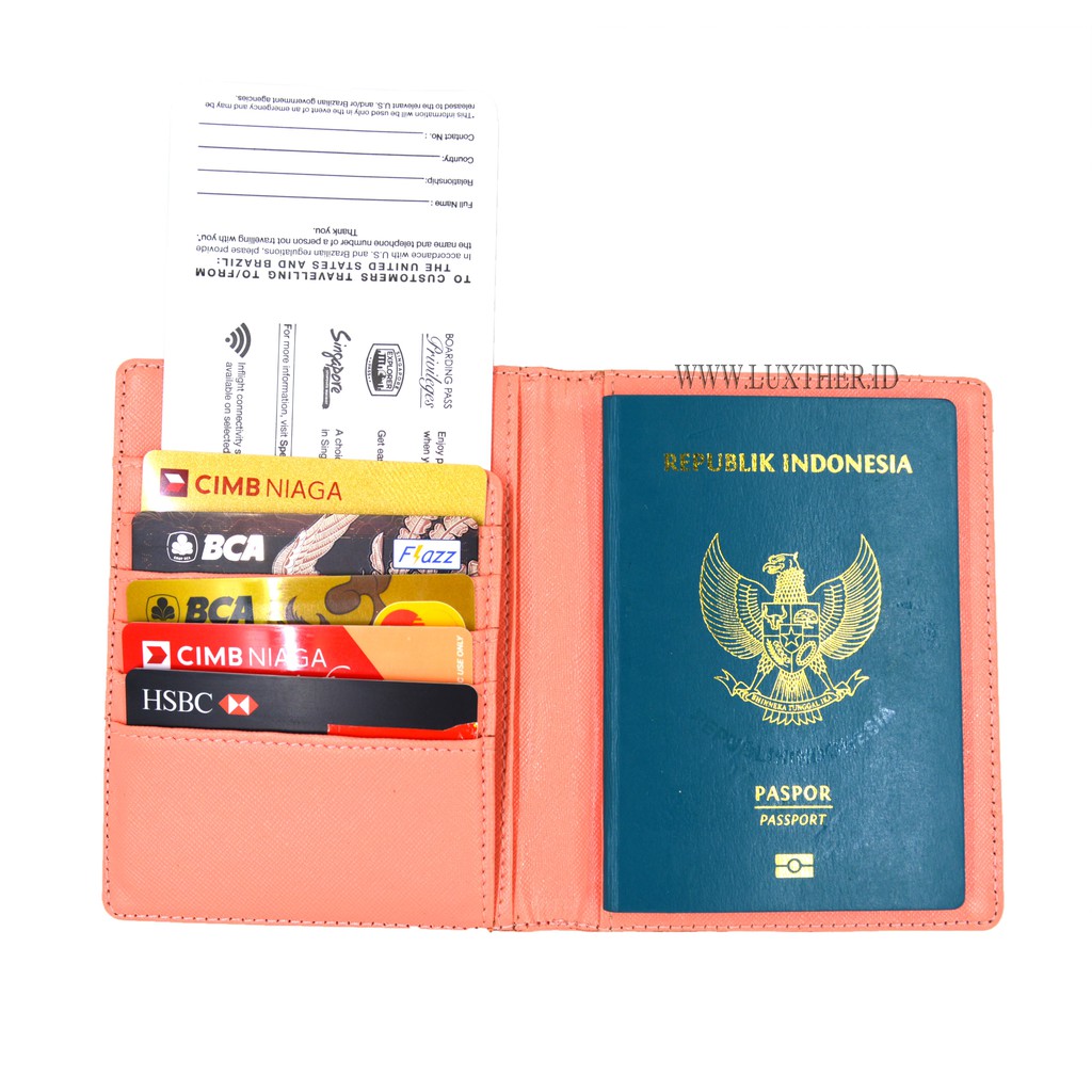 LUXTHER - Passport Flip / Passport Saffiano / tempat passport / passport cover / dompet wanita