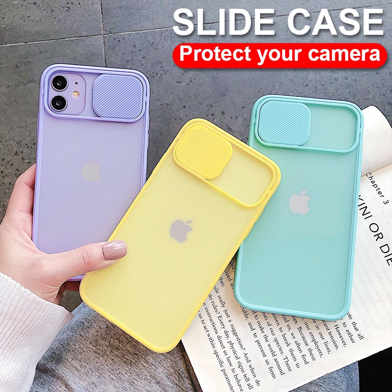 iPhone 11 12 Pro Max X XS XR 6 7 8 Plus SE 2020 Case Slide Camera Lens Protection Shockproof Phone Case Color Matte Transparent Cover