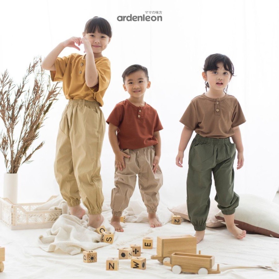 ARDENLEON Unisex Rib Button Shirt Atasan Anak Tshirt