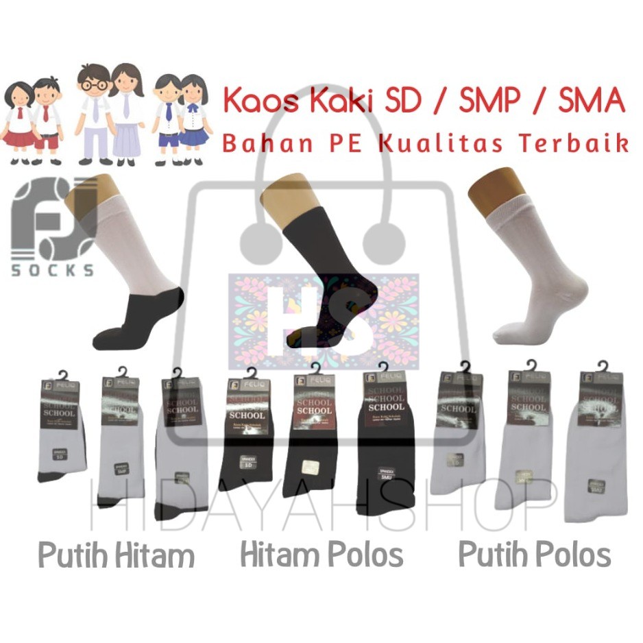 TERLARIS Kaos Kaki Sekolah Bahan PE Tebal (SD SMP SMA) COD HS