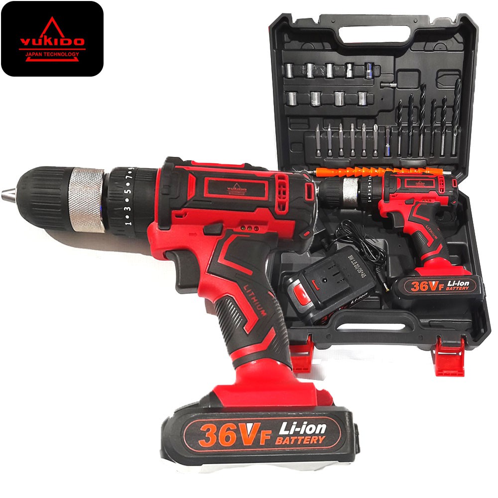 YUKIDO 36v/36volt/36 volt Bor baterai impact drill 25 torsi set koper