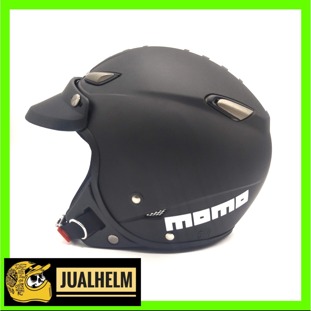 Helm JPN MOMO Black + Pet (Helm Retro / Helm Bogo / Helm Klasik / Helm Classic / Helm Vespa)