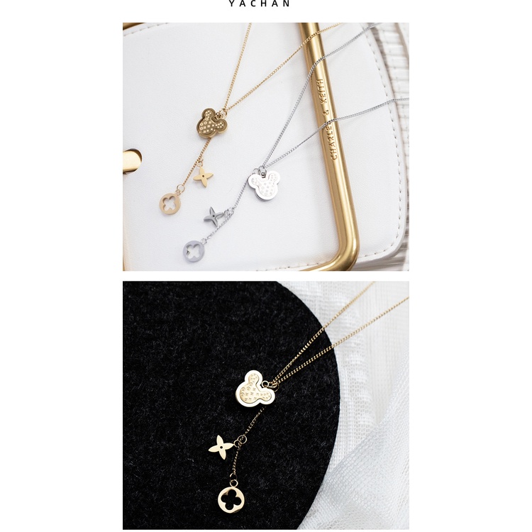 Mickey baja titanium kalung fine all-match kalung lucu stainless steel 14k tahan lama retensi warna