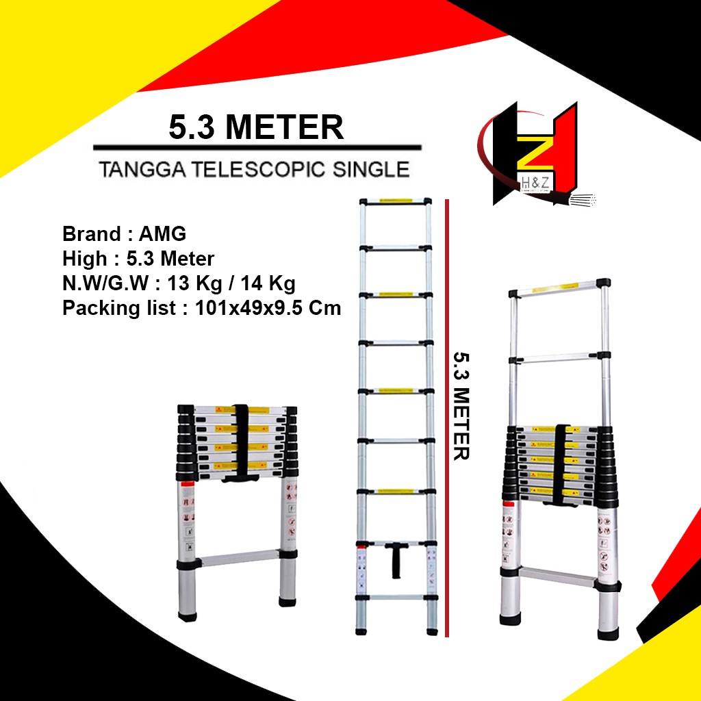 Tangga Teleskopik 5.3 Meter - Silver AMG / Tangga Lipat Aluminium Teleskopik 5.3M