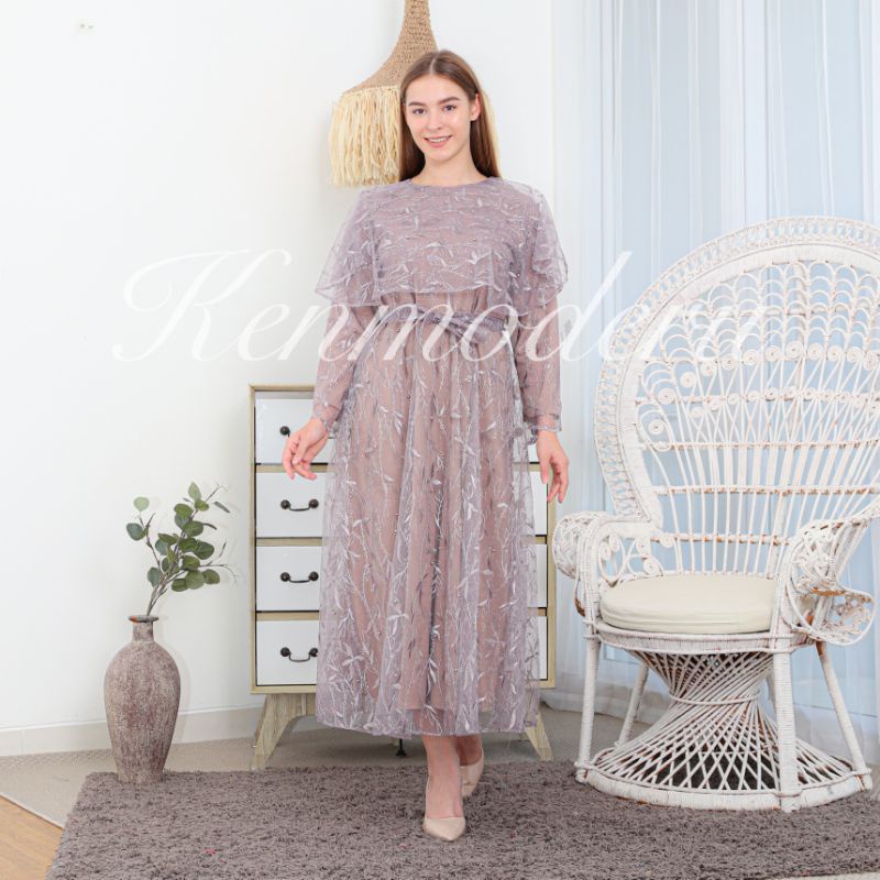 Produk Baru Ken-256 Busana Lebaran Longdress Kondangan Mewah Pesta Wanita Longdress hijab Long Dress Muslim Full Brukat Tulle Premium Import  Include Tali Pinggang