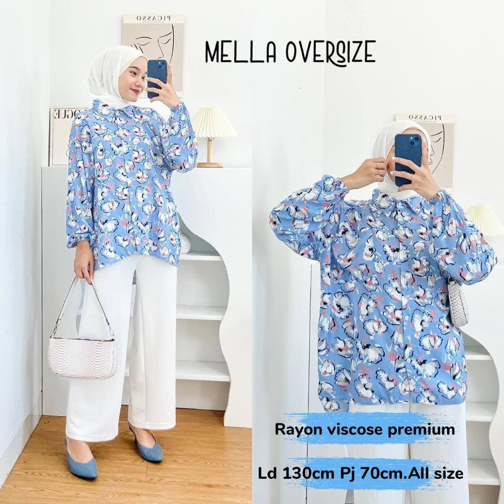 Mella Kemeja Wanita Crop Oversize Crinkle Airflow Atasan Blouse Lengan Panjang Baju Wanita Kekinian LD 110