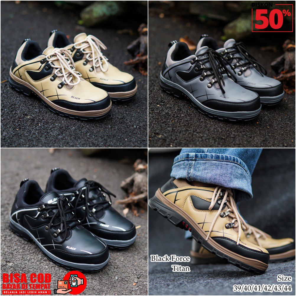 MS - COD - Sepatu Pria Black Force Titan Low Boots Pendek Safety Ujung Besi Kerja Lapangan Proyek