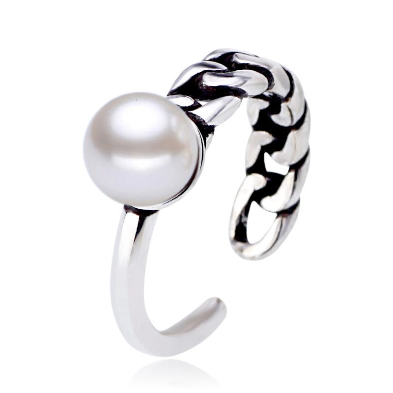Cincin Sterling Silver 925 Desain Asimetris Simple Adjustable Hias Mutiara Untuk Wanita