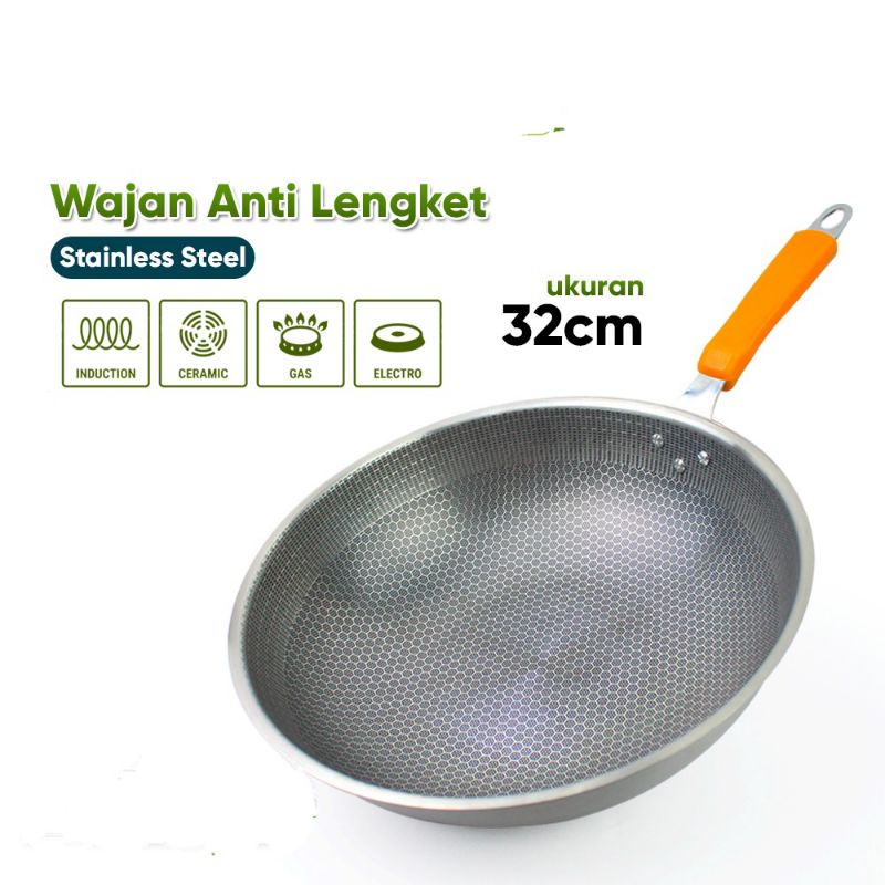 Royalta , Panci Wok , Wajan Bahan stainless Uk. 32cm tanpa tutup