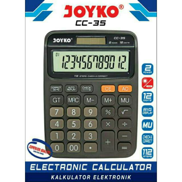 

Kalkulator Joyko CC-35 12 Digits Check Correct Calculator Dual Power Solar Battery Alat Hitung Cepat