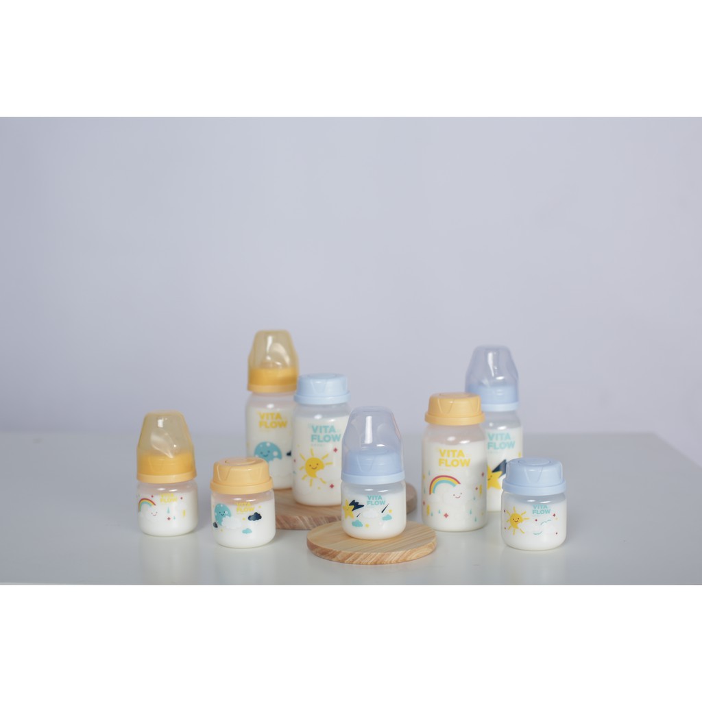 Vitaflow Botol Susu 140ml Multifungsi 3in1 New Cap - Animal Series &amp; Sky Series // Calia Babyshop