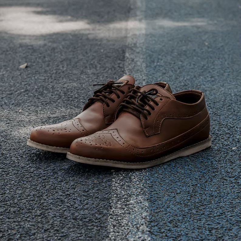 King Brown | Sepatu Pantofel Vintage Ori Klasik Kulit Pria Cowok Men Wingtip Footwear | FORIND Joey