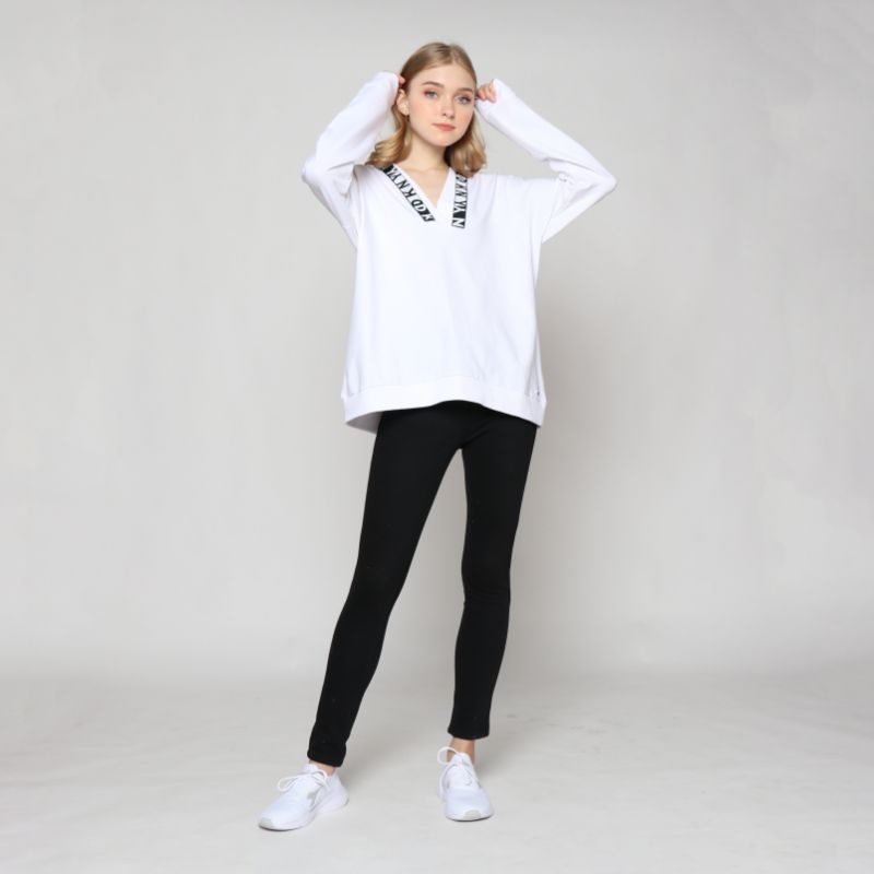 DK Putih Polos - Sweater Hoodie Wanita - V Neck Outer PD8/HBCDE