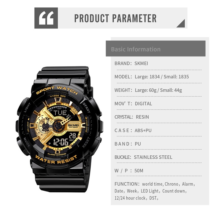 Jam Tangan SKMEI 1834 Fashion Digital Watch Men Shockproof Waterproof Dual Wristwatches LED Chrono