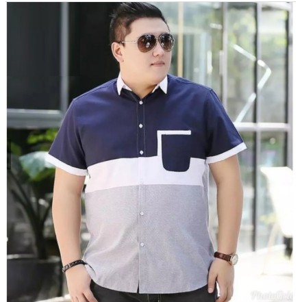 NEW KEMEJA PRIA JUMBO XXL XXXL 2XL 3XL LENGAN PENDEK FRANCE MARTINE MOTIF BATIK CORAK GARIS TITIK2