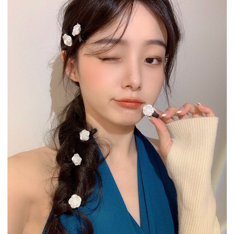 Jepit Rambut Duckbill Desain Bunga Camellia Warna Putih Untuk Wanita