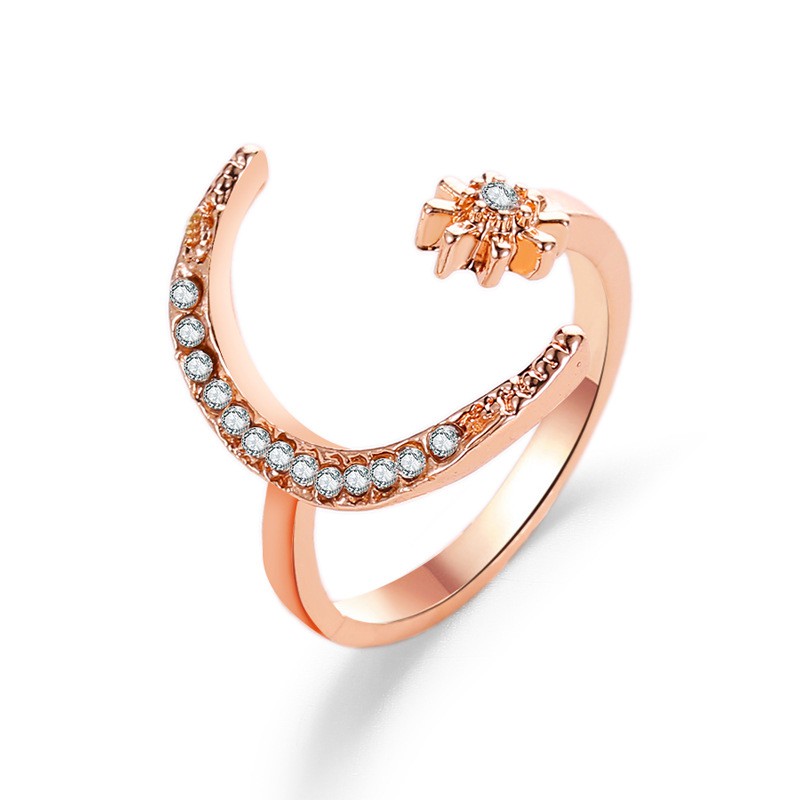 Cincin busana Retro Crescent Star Moon Ring