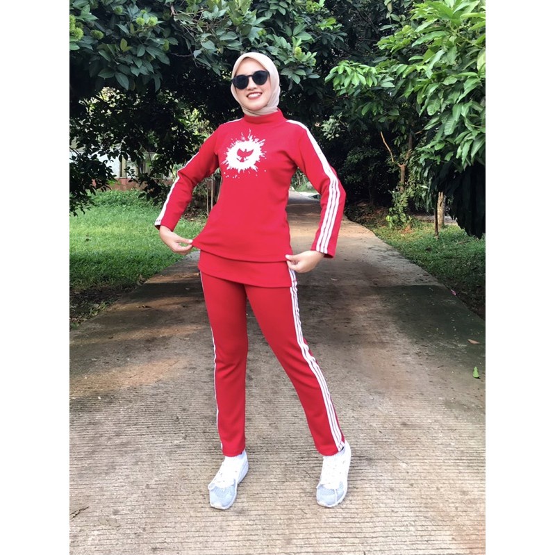 TERMURAH SETELAN SENAM GARUDA SCUBA / BAJU SENAM SCUBA GARUDA MERAH MERAH LIS PUTIH / BAJU SENAM