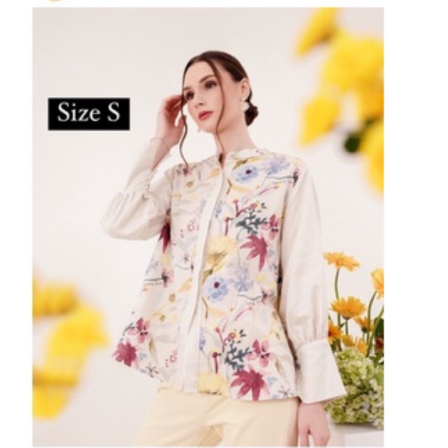 Mandarin collar beige S BENANG JARUM buttonscarves romantic garden