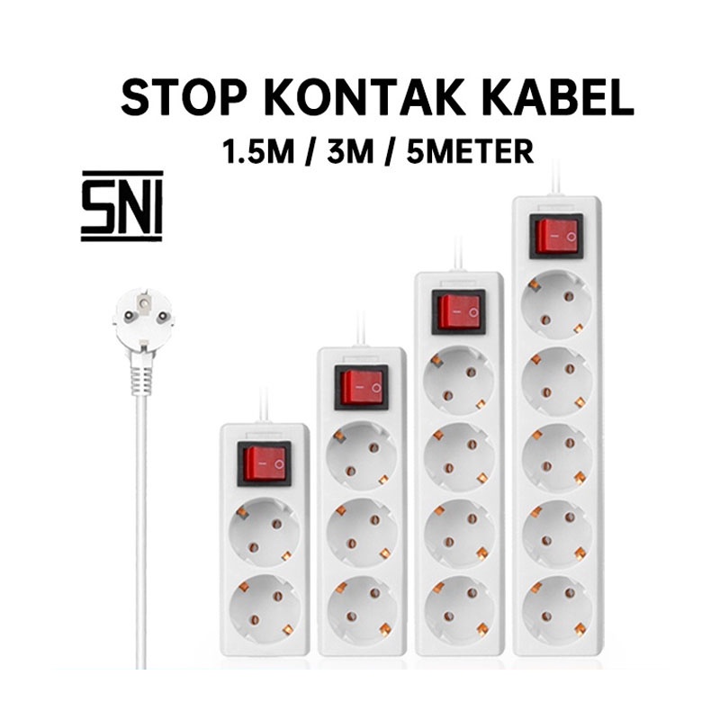 HOPE STORE - [ COD ] - STOP KONTAK + KABEL 2/3/4/5 LUBANG 1.5/3/5 METER SNI