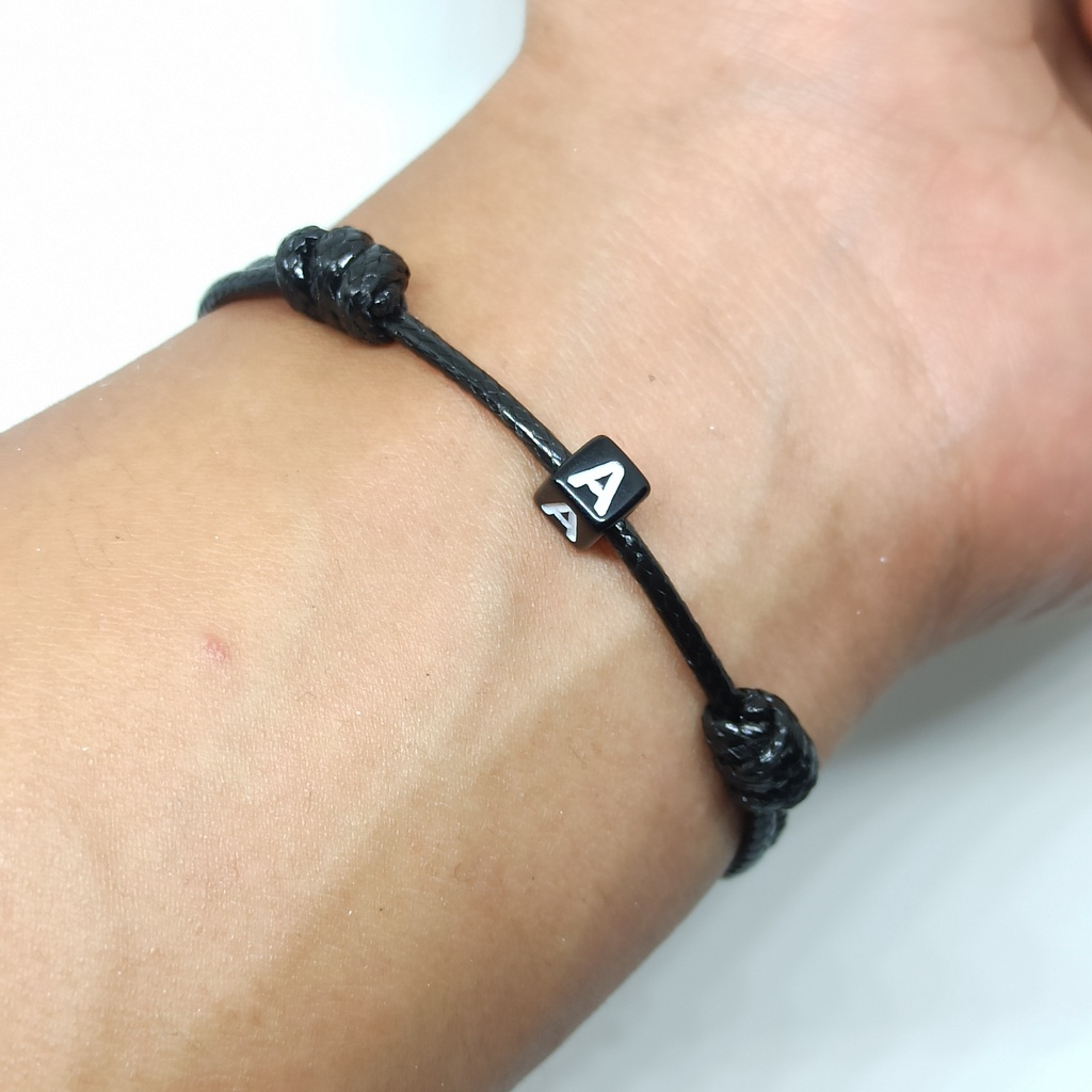 Gelang Inisial Tali Korea / Gelang Tali Inisial Custom Huruf/ Gelang Hitam Polos (HITAM) Gelang Korea