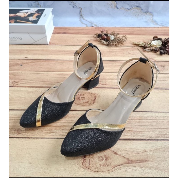 ABBUSHOES  F 14 hak tahu sepatu gliter wanita 5cm