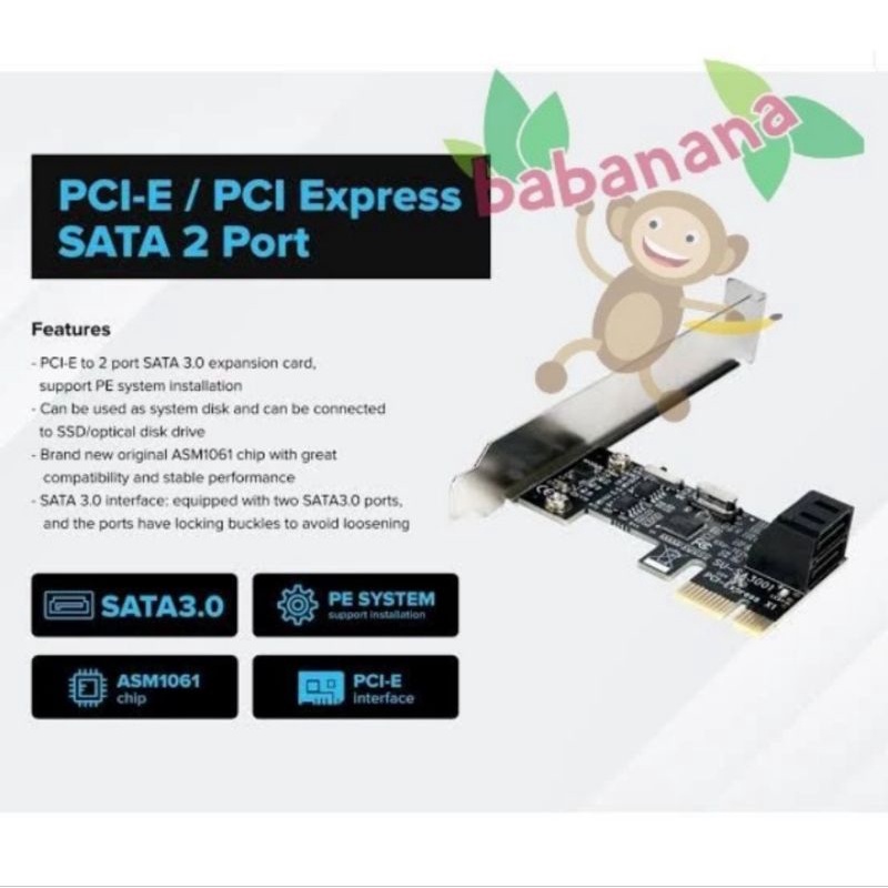 Pcie sata 3.0 card 2 ports hub splitter cabang expansion hdd internal
