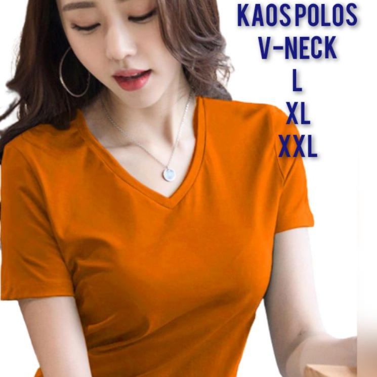 {SIT.26Au22ᴹ} Kaos Polos Cewek Pendek V Neck Kaos Deker Lengan Pendek Kaos V neck Ukuran  L XL XXL