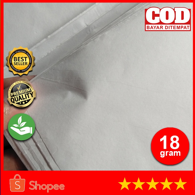 

KERTAS TISSUE UNTUK LAYANGAN / PACKAGING / UKURAN JUMBO / 18 GSM ISI 50 LEMBAR / WARNA PUTIH