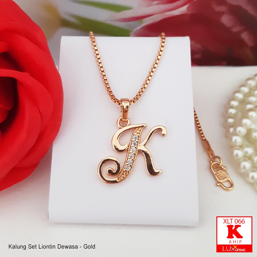 XLT 066 Kalung Set Liontin Huruf Alphabet Inisial Nama Abjad ABCD Permata Zirkon Perhiasan Lapis Emas Wanita Dewasa Kalung Xuping Awet Tidak Mudah Luntur Yaxiya Luxx Xuping