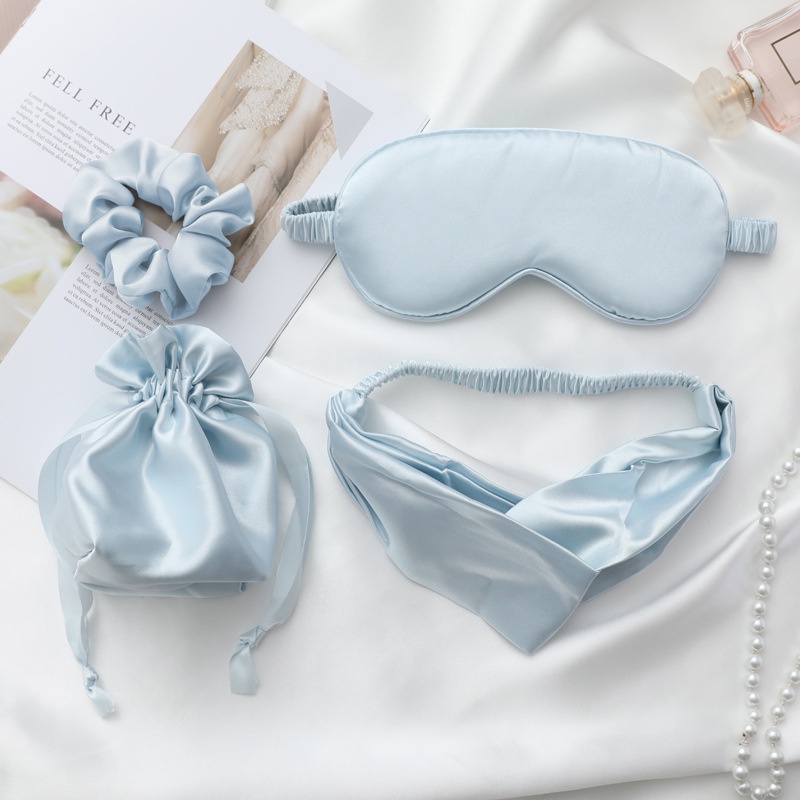 [LS] Set 4 Piece Pouch-Scrunchy-Bandana-Double Sided Silk Eyemask 8415