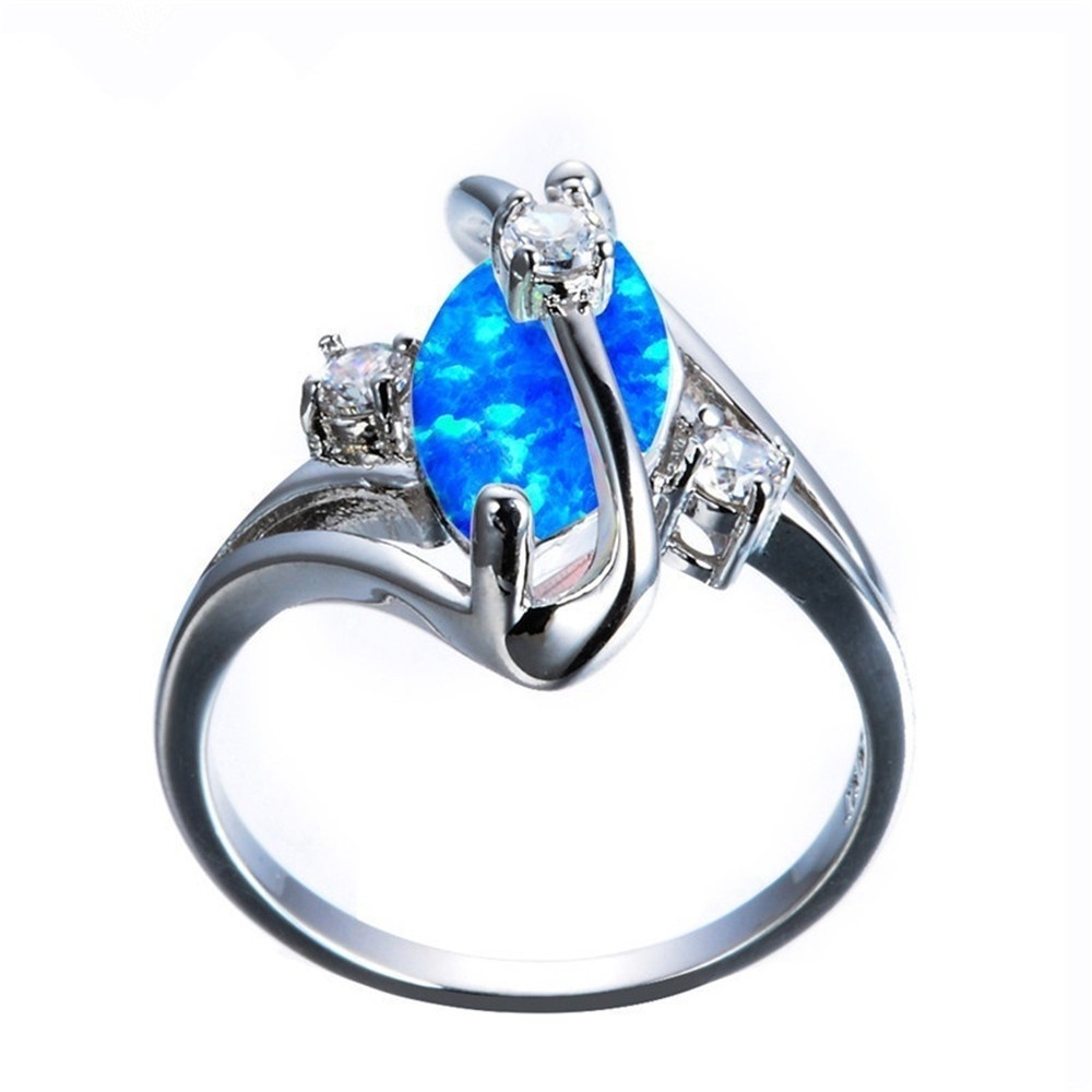 New S-shaped blue ring with zircon inlaid European and American fashion jewelry