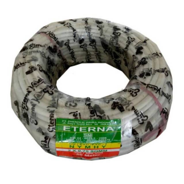 Kabel Listrik Eterna NYMHYO Kabel Serabut 2x0,75mm Tembaga Kuningan SNI (Permeter) Warna Random Hitam / Putih